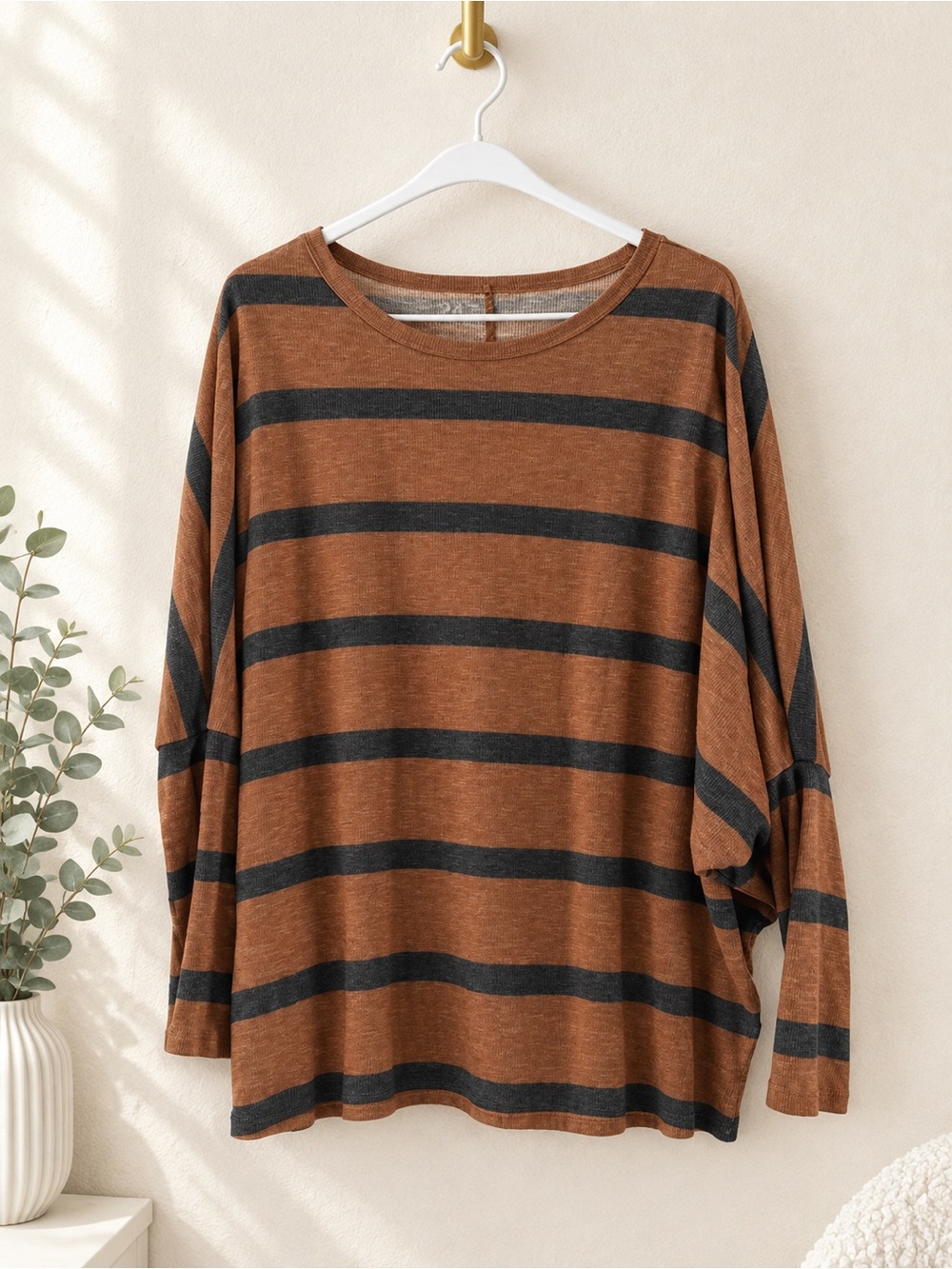 Striped Brown and Charcoal Long Sleeve Women's Tee